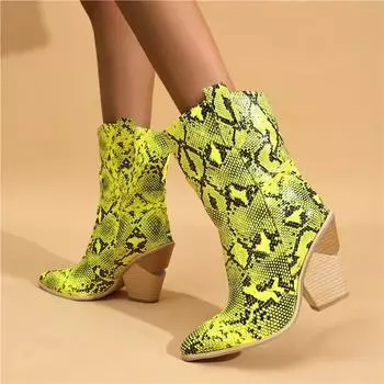 ANNYMOLI/женские ботильоны с круглым носком на массивном высоком каблуке, разноцветные ботинки в стиле вестерн «ковбойская девушка», женская модная обувь, зима 46 34 зелёный