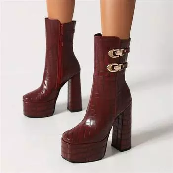 ANNYMOLI/женские ботильоны с круглым носком на толстом высоком каблуке и платформе с металлическими украшениями на молнии, короткие ботинки, женская модная обувь, зимняя 43 34 бежевый