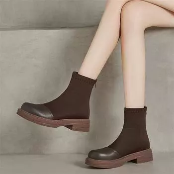 ANNYMOLI женские ботильоны с круглым носком на среднем каблуке с застежкой-молнией на платформе короткие сапоги женская модная обувь осень-зима черный коричневый 43 34 чёрный