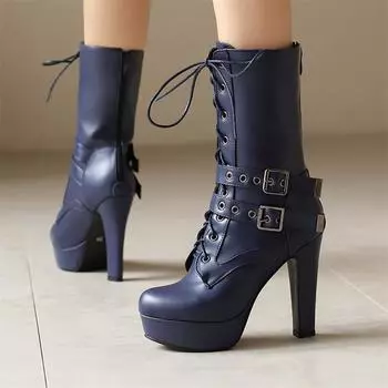 ANNYMOLI Женские ботильоны с круглым носком, на платформе, на высоком каблуке, со шнуровкой, застежкой-молнией и пряжкой, короткие ботинки, женская модная обувь, осень-зима 34 белый