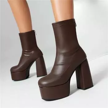 ANNYMOLI женские ботильоны с круглым носком на высоком каблуке с застежкой-молнией на платформе короткие сапоги женская модная обувь осень-зима серебристый цвет 46 34 белый