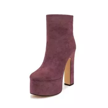 ANNYMOLI/женские ботильоны с круглым носком, на толстом высоком каблуке, на молнии, на платформе, короткие ботинки, женская модная обувь, зимняя винно-красная, коричневая 45 35 чёрный