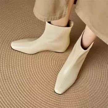 ANNYMOLI женские ботильоны с квадратным носком, увеличивающие рост, на среднем каблуке, короткие сапоги, женская модная обувь, осень-зима, черный, коричневый, 46 34 чёрный