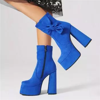 ANNYMOLI/женские ботильоны с квадратным носком на платформе, толстые высокие каблуки с бантом на молнии, короткие ботинки, женская модная осенне-зимняя обувь серого цвета 46 34 бежевый