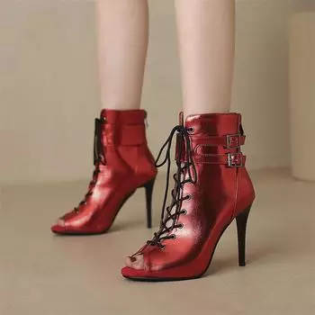 ANNYMOLI, женские лакированные кожаные сандалии с открытым носком, туфли на шпильке, со шнуровкой и пряжкой на молнии, сексуальные сапоги для джазовых танцев, женская модная обувь, летняя обувь 34 чёрный