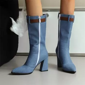 ANNYMOLI женские полусапожки с острым носком на платформе и высоком каблуке с застежкой-молнией и пряжкой лаконичные женские модные туфли осень-зима 34 синий