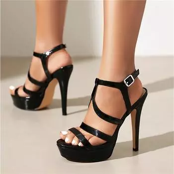 ANNYMOLI женские сандалии с круглым носком на тонком высоком каблуке с пряжкой на платформе с Т-образным ремешком сексуальный дизайн женская модная обувь лето черный 43 36 чёрный