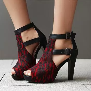 ANNYMOLI женские сандалии с открытым носком на высоком каблуке с пряжкой на платформе сексуальные джазовые танцевальные ботинки женская модная обувь летняя черная красная 43 33 чёрный