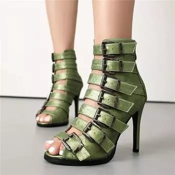 ANNYMOLI женские сандалии с открытым носком на тонком высоком каблуке с молниями и пряжками сексуальные джазовые танцевальные ботинки женская модная обувь летние черные зеленые 46 33 белый