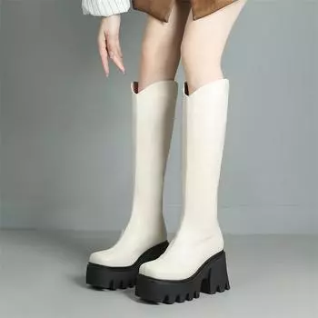 ANNYMOLI/женские сапоги до колена Gogo, с круглым носком, на платформе, на толстом высоком каблуке, на молнии, в ковбойском стиле, женская модная обувь, зимняя обувь 43 33 чёрный