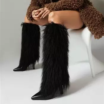 ANNYMOLI женские сапоги до колена с острым носком на тонком высоком каблуке, сексуальный дизайн, длинные сапоги, женская модная обувь, осень-зима, розовый цвет 46 33 чёрный