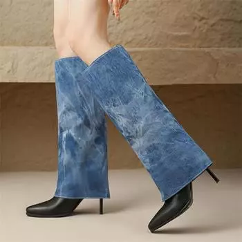 ANNYMOLI женские сапоги из искусственной кожи до колена с круглым носком на тонком высоком каблуке, длинные сапоги разных цветов, женская модная обувь, зимняя светло-голубая 46 34 светло-синий