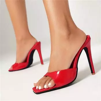 ANNYMOLI женские шлепанцы из искусственной кожи с квадратным носком на тонком высоком каблуке, сандалии, лаконичные тапочки, женская модная обувь, летняя белая 46 35 белый