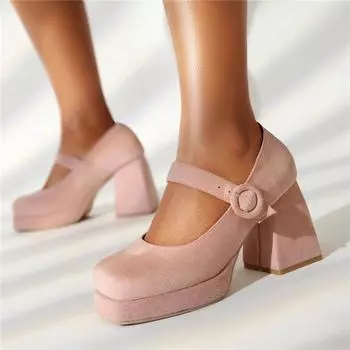 ANNYMOLI/женские туфли-лодочки Мэри Джейн с квадратным носком, на толстом высоком каблуке с пряжкой и пряжкой, туфли на платформе, перчатки, женская модная обувь, весенне-осенняя синяя обувь 34 чёрный