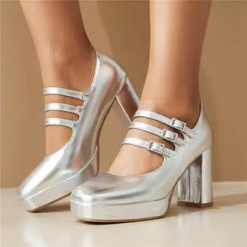 ANNYMOLI, женские туфли-лодочки Мэри Джейн, с круглым носком, на высоком каблуке, с пряжкой, на платформе, перчатки, женская модная обувь, весна-осень, золото 43 35 чёрный