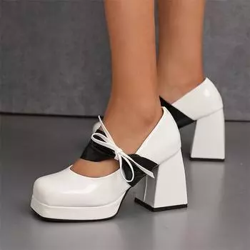 ANNYMOLI, женские туфли-лодочки Мэри Джейн, туфли-лодочки с квадратным носком, туфли на высоком каблуке и платформе с бантом, женская модная обувь, весенне-осенний красный цвет 46 35 белый