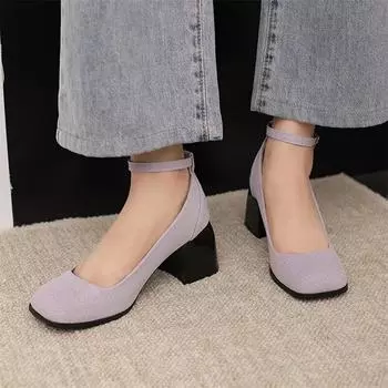 ANNYMOLI/женские туфли-лодочки с ремешком на щиколотке, туфли-перчатки на толстом высоком каблуке с квадратным носком, женская модная обувь с пряжкой, весна-осень, зеленый, черный 46 33 чёрный