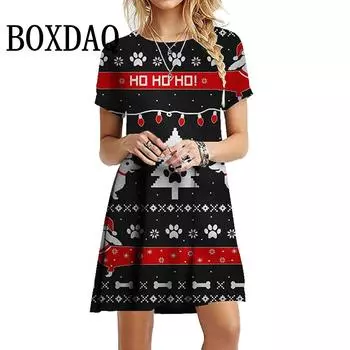 Ano novo 2024 inverno natal veados floco de neve платья женщин манга курта солта рождество arvore moda doce o-pescoo festa mini платье S