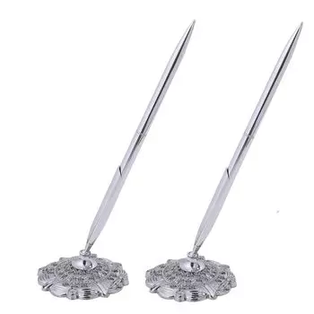 Anopono Reception Signature Desk Pen Ballpoint Reception with Set of 2 Pen, Pen, Pen, Stand, Pen, Wedding, Room, Reception, Stand, (Silver)
