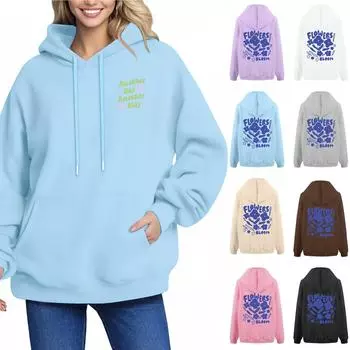 ANOTHER DAY ANOTHER SLAY Женская толстовка с капюшоном и мелким принтом с длинным рукавом и карманом Свободный пуловер Свитшот Топ L бежевый