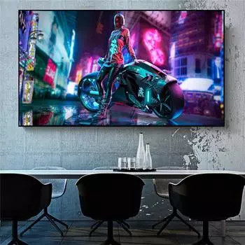 «Другая освещенная ночь» Оскара Войнского, аниме, флэш-калло, киборг, постер и принты на холсте, настенная живопись, декор для гостиной, изображение 21x30cm No Framed