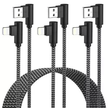 ANSEIP Great value! iPhone Charging Cable Lightning L Shape [Set of 3 3m] Lightning Cable iPhone Cable Nylon Braid Fast Charging & Data Sync Resistant