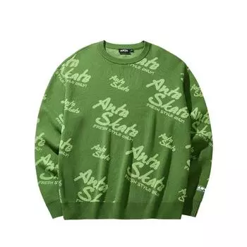 Anta All Over Print Letter Crew Neck Breathable Versatile Loose Sweatshirt Unisex sweatshirt Vibrant-Green 172448705S-2 L