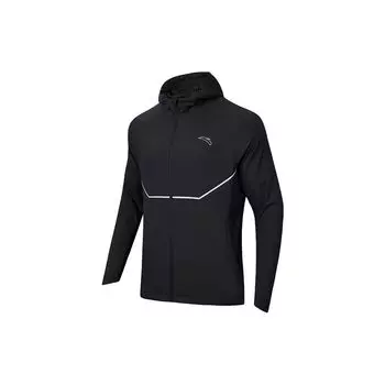 Anta All-Weather Series Casual Letter Printed Jacket Hooded Waterproof Long Sleeve Jacket Men Jacket Basic-Black 952345601-4 M