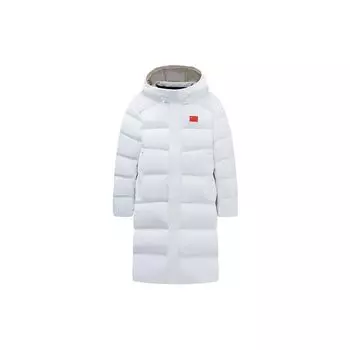 Anta Всепогодная однотонная повседневная куртка-пуховик средней длины с капюшоном и застежкой-молнией, мужская верхняя одежда, цвет Paper-White 152410901-1 2XL