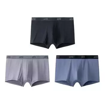 Anta Antibacterial Comfortable Breathable Bamboo Fiber Boxer Briefs 3-Pack Men underwear Basic-Black Light-Coal-Gray Gray-Blue 192528974D-1 XL