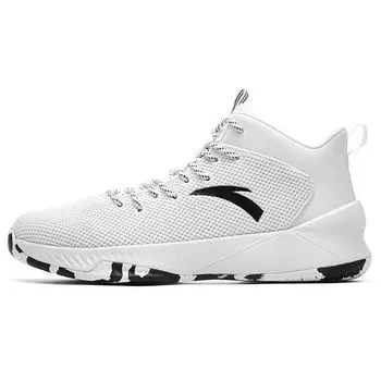 Anta Antiskid Wear-Resistant Mid-Top Retro Basketball Shoes Men Sneakers White Black 91811104-3 43
