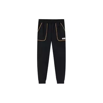 Anta Basketball Series Letter Print Cuffed Loose Training Knit Sports Pants Unisex pants Basic-Black Honey-Yellow 172411302-3 XL