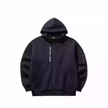 Anta Basketball Series Letter Zipper Hooded Comfortable Breathable Versatile Loose Sweatshirt Men tops Basic-Black 152511709-3 L