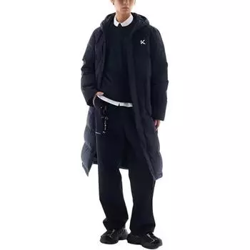 Anta Basketball Series Letter Zipper Hooded Comfortable Breathable Versatile Long Down Jacket Men outerwear Basic-Black 152511904-2 L