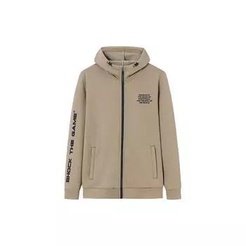 Anta Basketball Series Letter Zipper Hooded Fleece Cardigan Sweatshirt Men sweatshirt Fog-Khaki 152341735-3 L