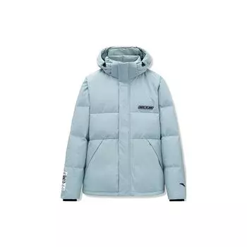 Anta Basketball Series, однотонный утепленный теплый пуховик с капюшоном и буквенным принтом, мужская верхняя одежда, бирюзовый 152241914N-2 L