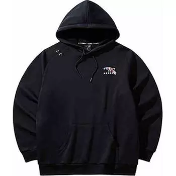 Anta Basketball Series Pullover Loose Hooded Letter Print Fleece Warm Sweatshirt Men sweatshirt Basic-Black 152441745N-5 S