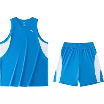 Anta Basketball Series Round Neck Quick-Dry Breathable Loose Color Block Thin Shorts Casual Sports Set Men sets Royal-Blue Pure-White 152451212-5 M