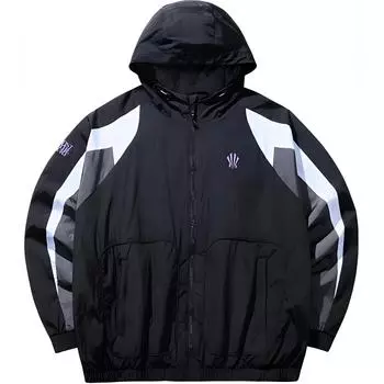 Anta Basketball Series Spliced Hooded Zipper Logo Long Sleeve Loose Windbreaker Unisex Outerwear Black 172441603N-3 XL