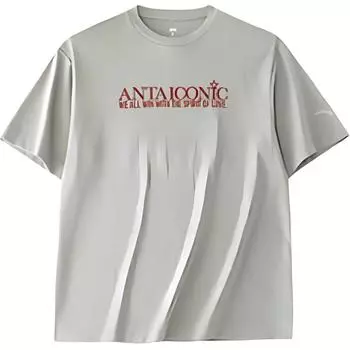 Anta Breathable Comfortable Loose Short Sleeve T-Shirt With Letter Print Men Tops Mushroom-Gray 152428142-4 M