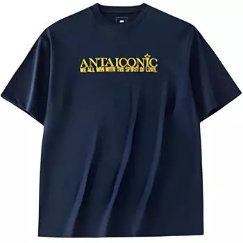 Anta Breathable Comfortable Loose Short Sleeve T-Shirt With Letter Print Men tops Midnight-Black 152428142-2 M