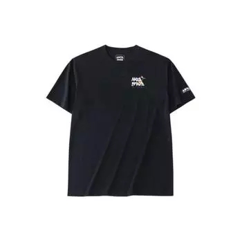 Anta Breathable Letter Print Round Neck Pullover T-Shirt Men Tops Basic-Black 152428111-4 L