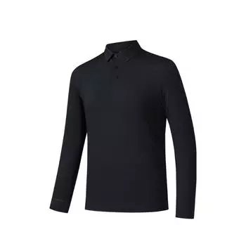 Anta Champion All-Weather Series Solid Color Comfortable Breathable Versatile Moisture-Wicking Long Sleeve Knit Shirt Men tops Basic-Black 152520402-3 L