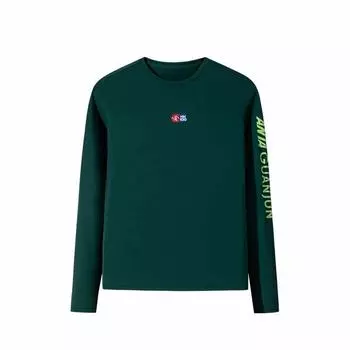 Anta Champion Outdoor Series Printed Letter Round Neck Comfortable Breathable Long Sleeve Knit Shirt Women tops Mushroom-Green 162510408-1 M