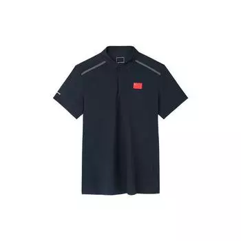 Anta Champion Series однотонный национальный флаг логотип свитер короткий рукав поло мужские рубашки поло Night-Sea-черный 152330114-3 M