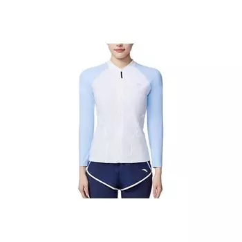 Anta Color Block Круглый вырез Пуловер Длинный рукав Спортивный Раздельный купальник Женский купальник Чистый белый светло-голубой 1824532489-1 M