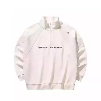 Anta Color Block Letter Stand Collar Comfortable Breathable Versatile Loose Sweatshirt Men tops Mud-Gray Wood-Color 152511708-4 M