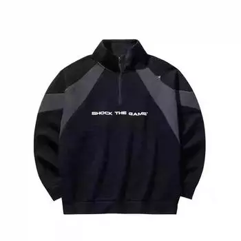 Anta Color Block Letter Stand Collar Comfortable Breathable Versatile Loose Sweatshirt Men tops Basic-Black Crab-Gray 152511708-3 M