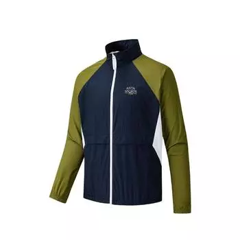 Anta Color Block Letter Zipper Stand Collar Comfortable Breathable Versatile Jacket Unisex Jacket Midnight-Blue Recycled-Green 152528607-2 M
