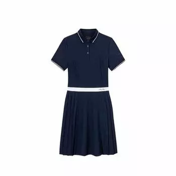 Anta Color Block Soft Comfortable Breathable Versatile Short Sleeve Dress Women dresses Midnight-Blue 162527205-2 XS